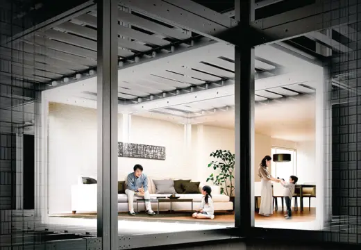 高強度なユニットに守られて生活する家族の様子