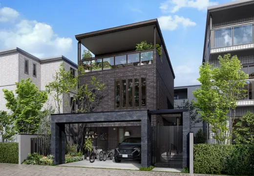 車庫のある3階建て住宅の外観