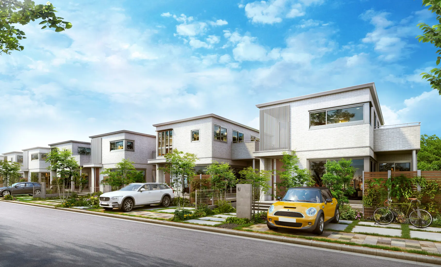 白を基調とした住まいが並ぶまちなみ