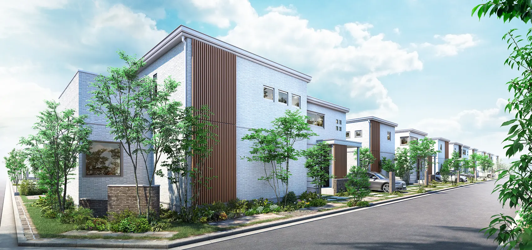 ナチュラルシンプルスタイルの分譲地のまちなみ