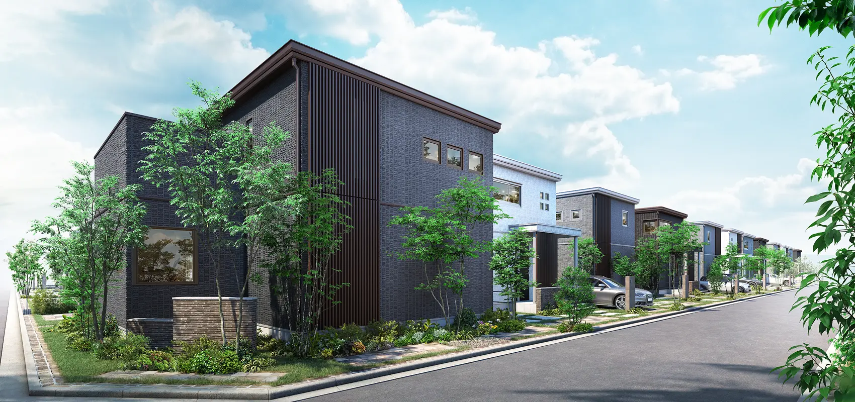 アーバンモダンスタイルの分譲地のまちなみ