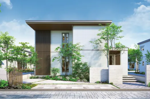 外壁に取り付けられたバーティカルラティス(化粧格子)