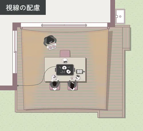 目隠しフェンスの場所を指すテラスの俯瞰図
