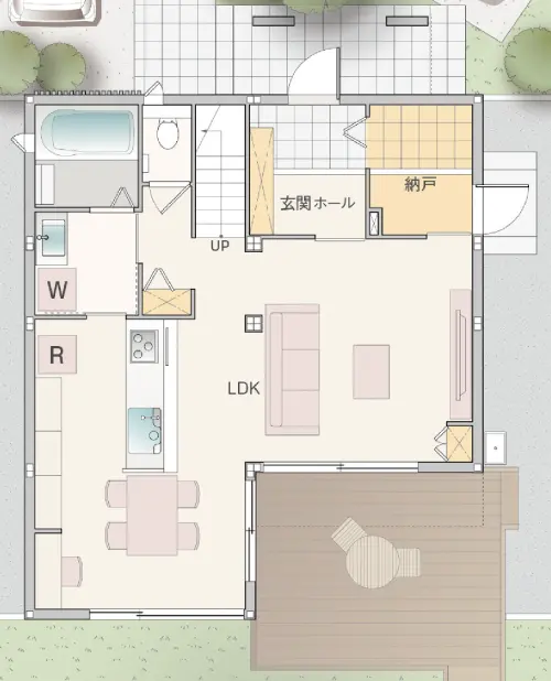 玄関とつながる外もの収納