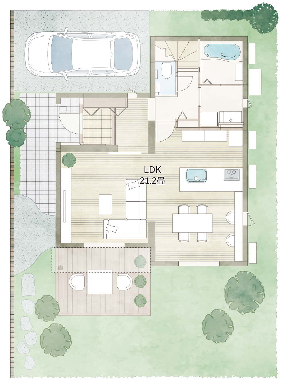 プラン例の1階平面図。