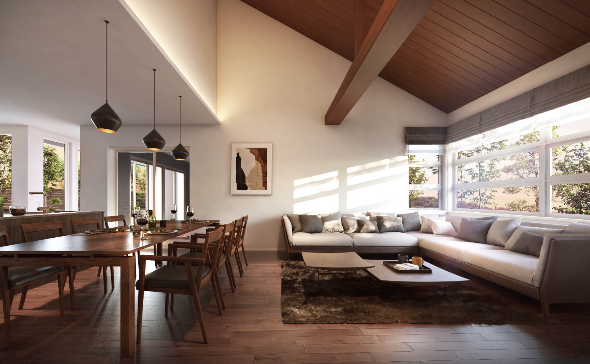 開放感のある3LDK平屋のリビングダイニング