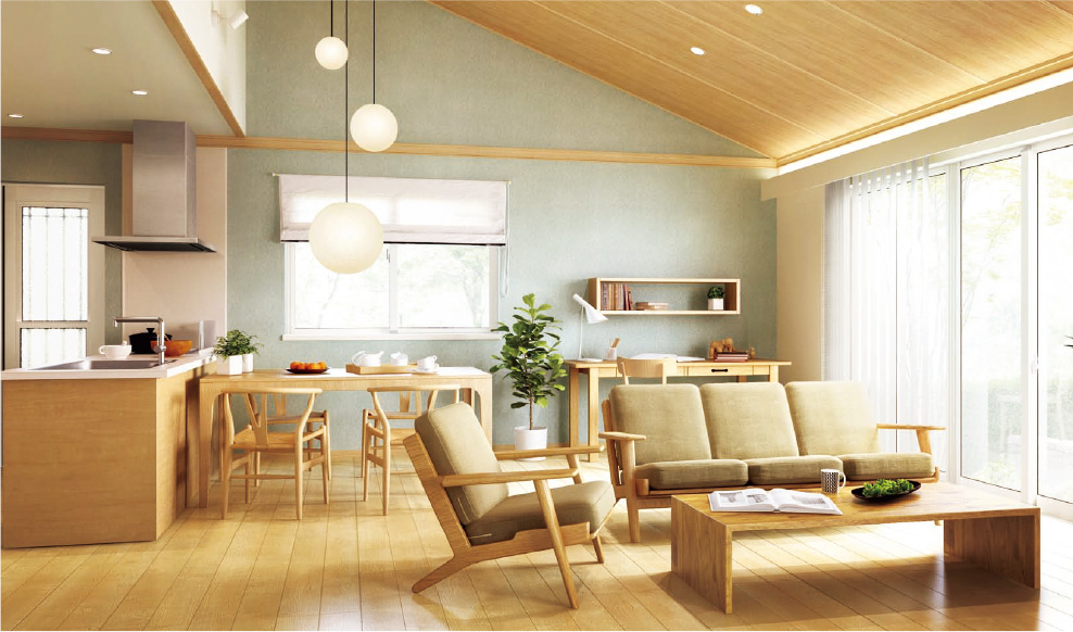 木の温もりを感じる明るく開放的なLDK空間