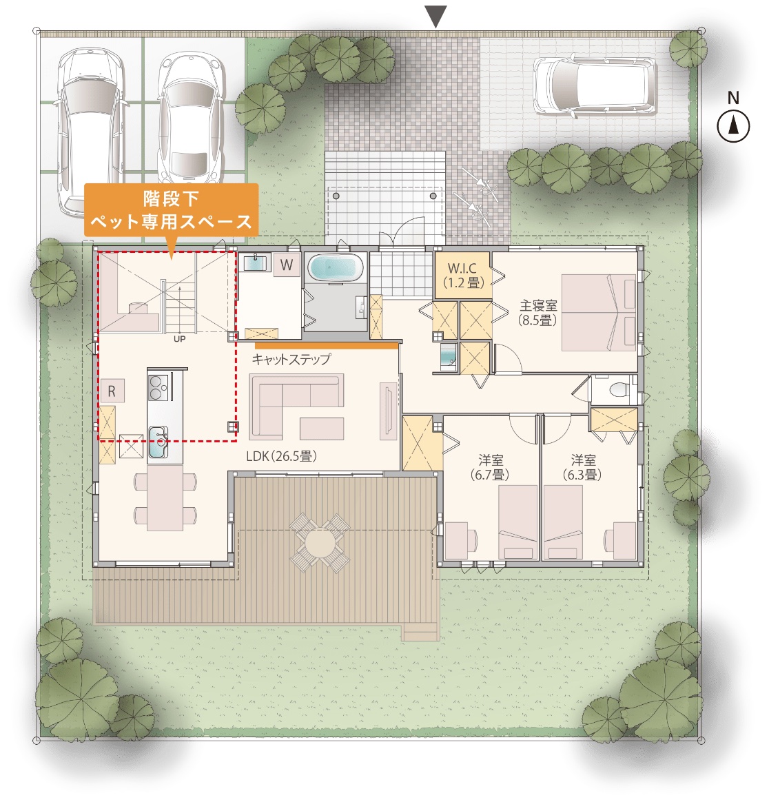 採光に優れた3LDKの平屋の間取り