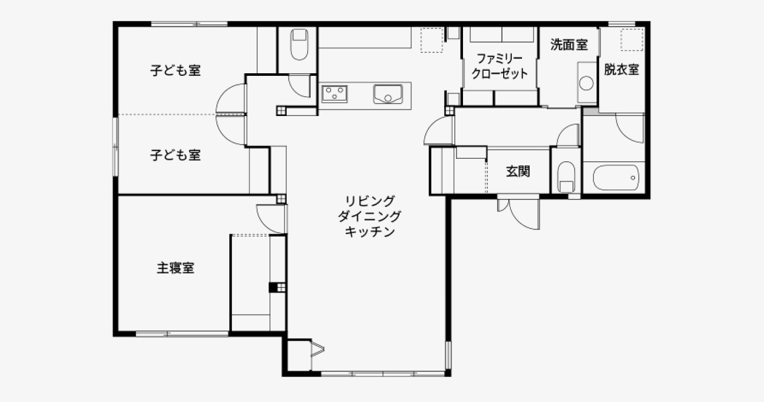 コミュニケーションが生まれる平屋の間取り