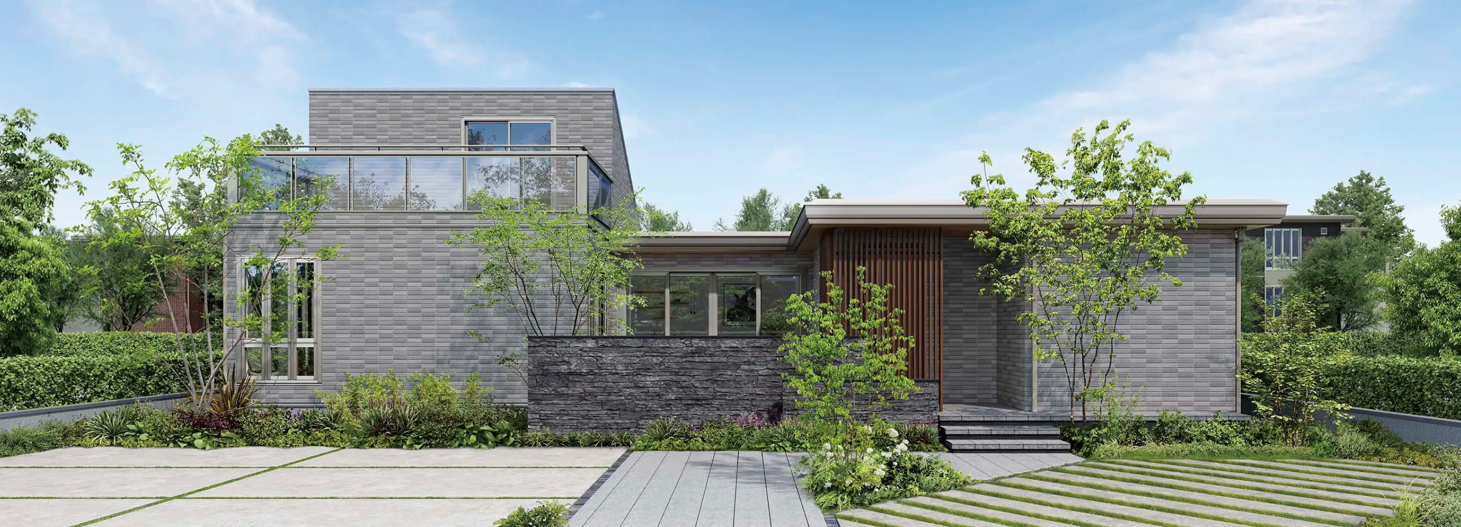 小屋裏空間のある1.5階建ての平屋の外観