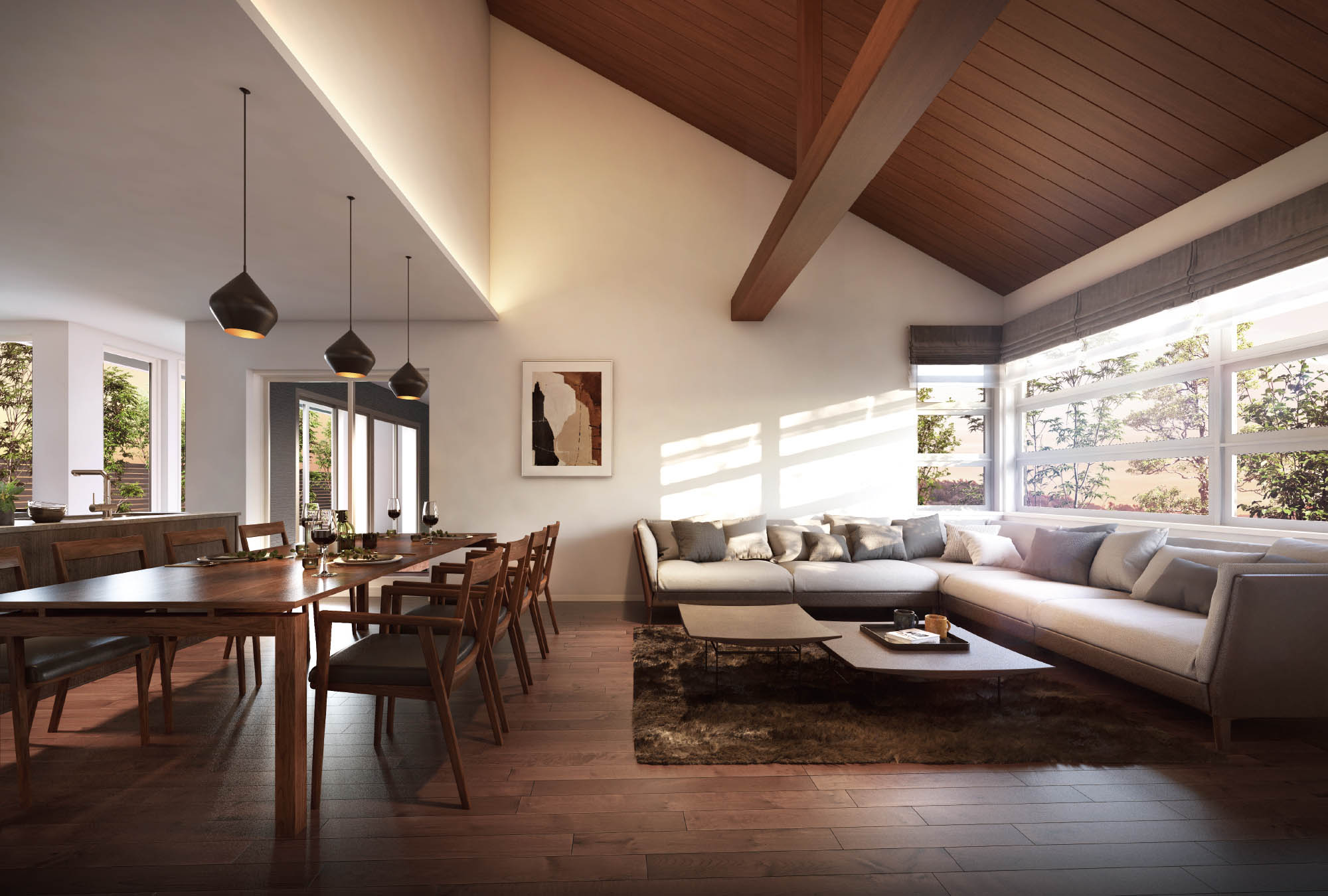 天井高が最大5mを超える吹き抜けの大空間。