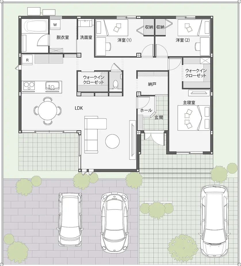 L字型31坪の間取り図