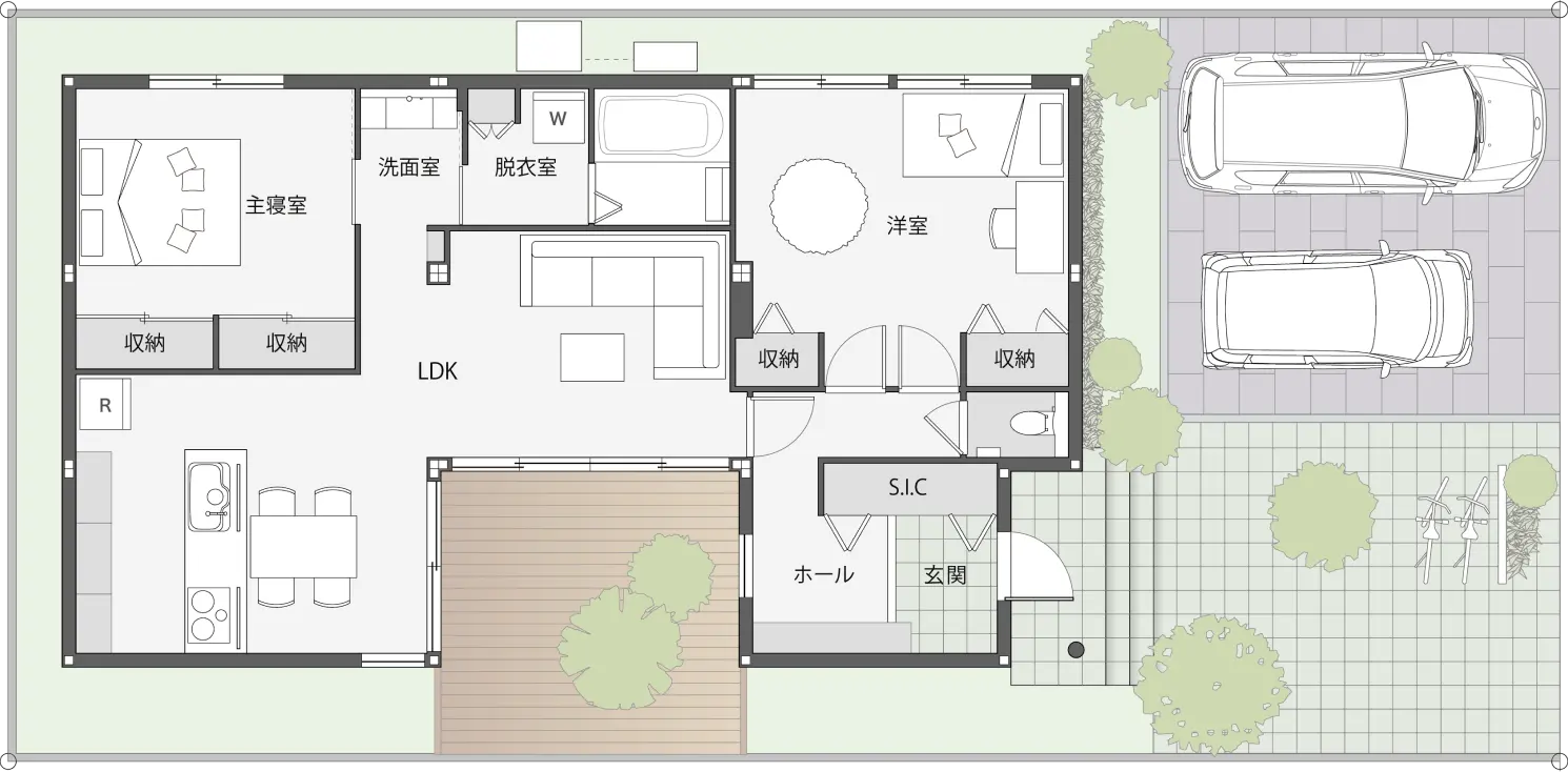 コの字型24坪の間取り図