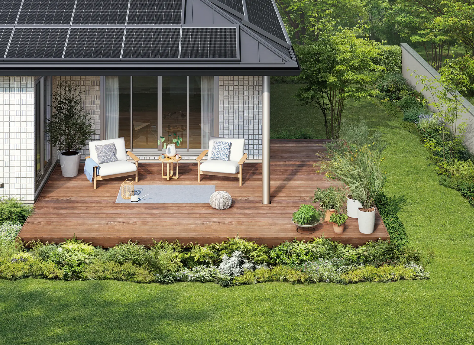 広いテラスの外観