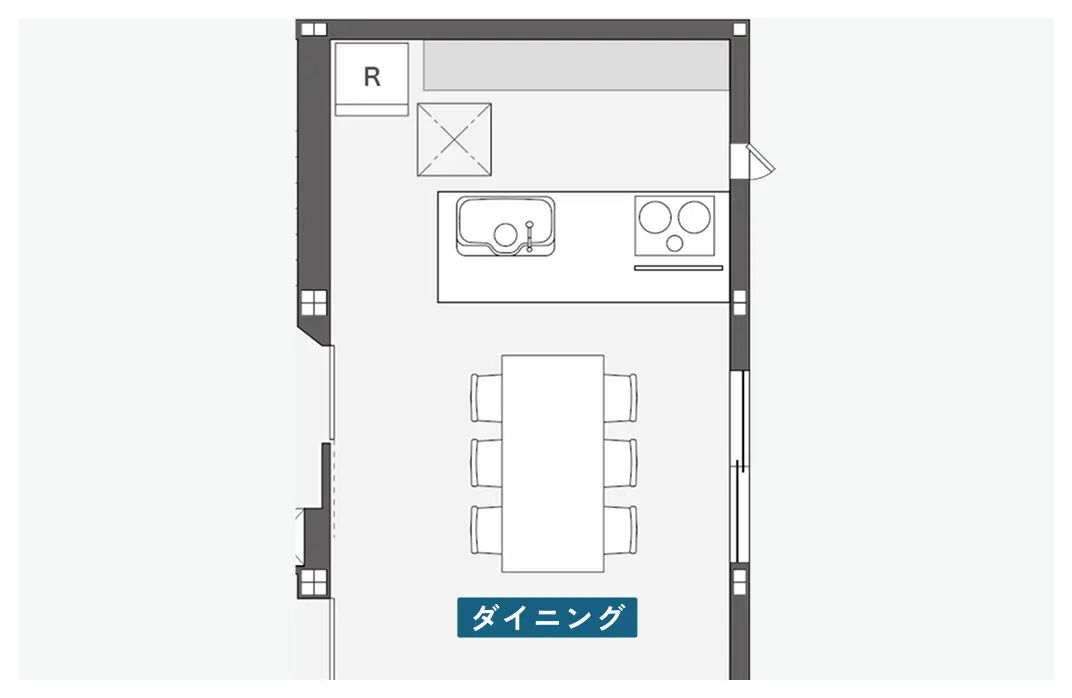 大きなダイニングテーブルのある間取り図