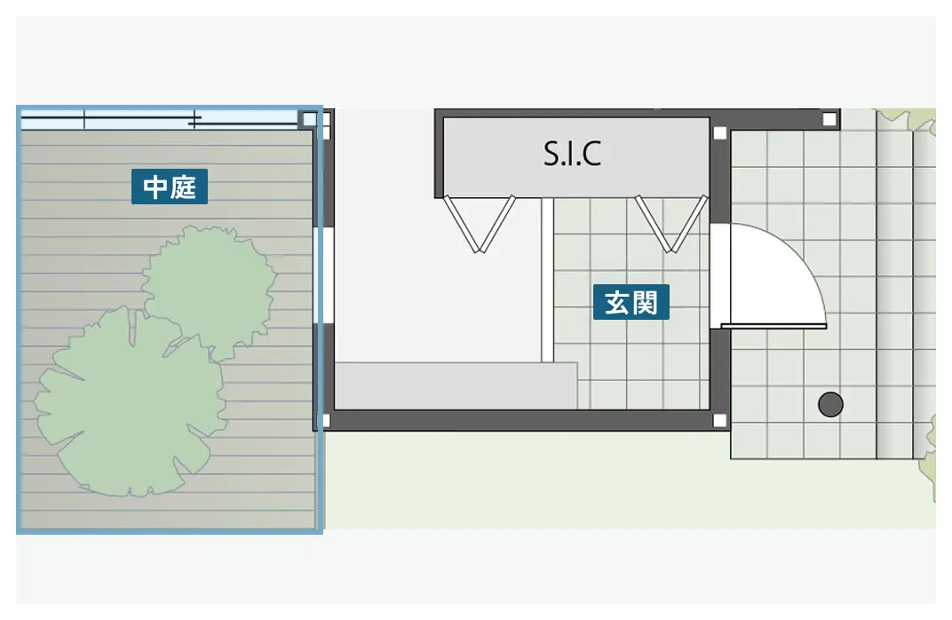 中庭が見える玄関の間取り図