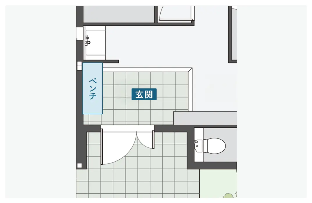 ベンチのある玄関の間取り図
