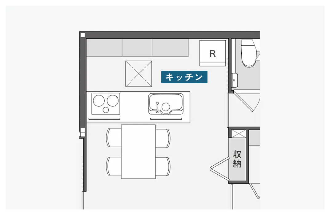 ペニンシュラ型キッチンの間取り図