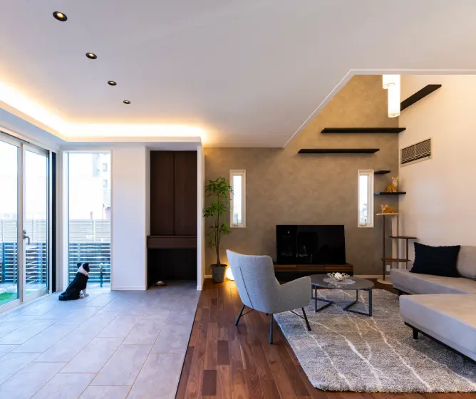 ドッグランとつながるリビング