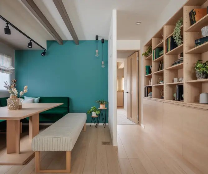 壁面収納のあるリビング