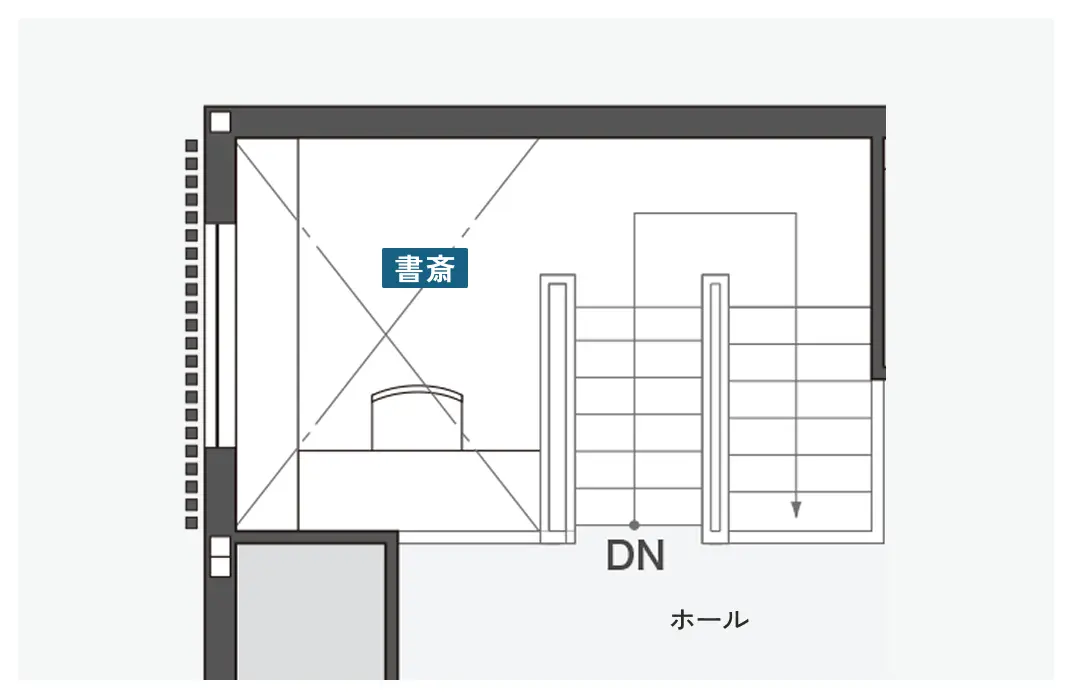 スキップフロアに書斎がある間取り