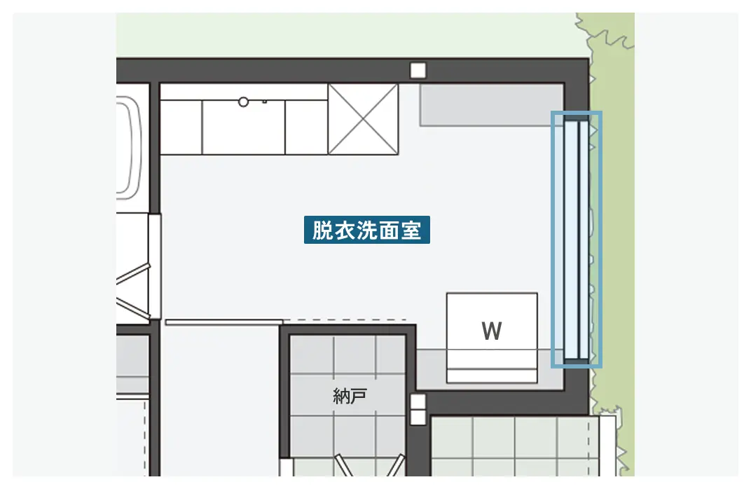 欄窓のある洗面脱衣室