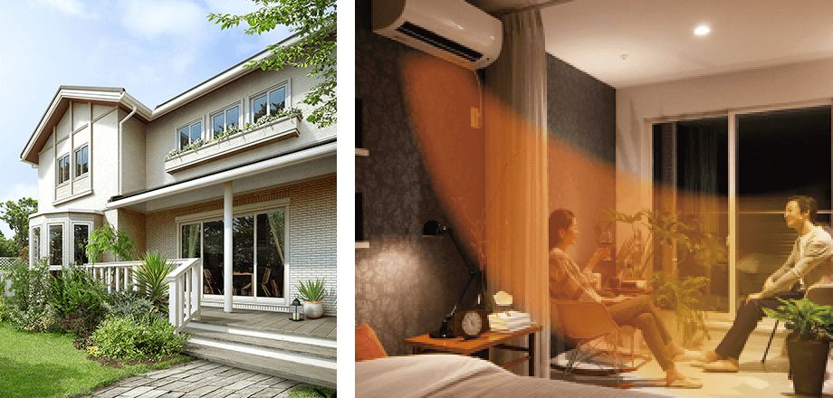 グランツーユーの外観と、暖かな室内。