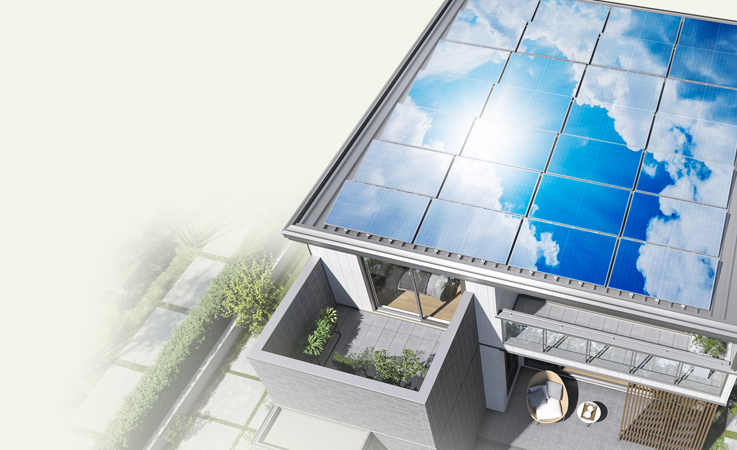 太陽光ソーラーパネルを搭載した家